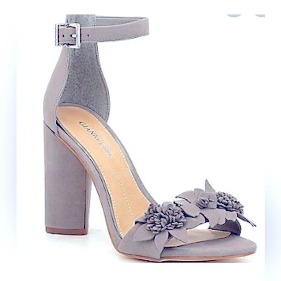 Gianni Bini Shoes - Gianni Bini Kehlani 3D Floral Suede Leather Heeled Sandal Women’s Size 8.5M Grey